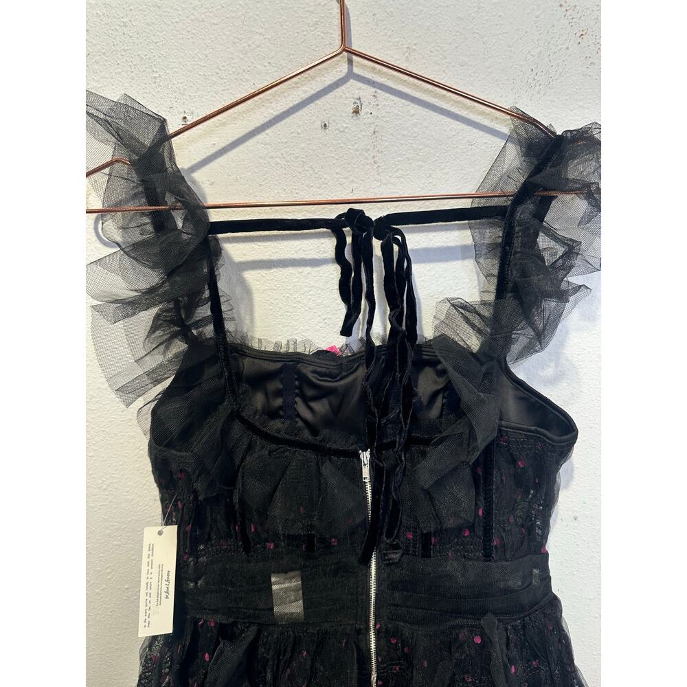 FOR LOVE AND LEMONS Black Mesh Polka Dot Janelle Ruffled Dress size Small nwt - Picture 12 of 16